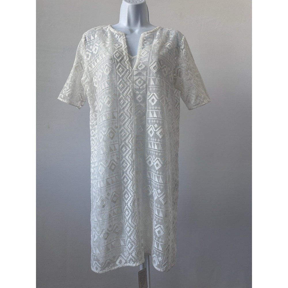 NWT! Women's White Lattice Print Shift Dress by Sigrid Olsen, Sz: 6, $159 (b20)